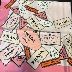 Prada blue label 100% silk scarf multiple monograms in various pink shades